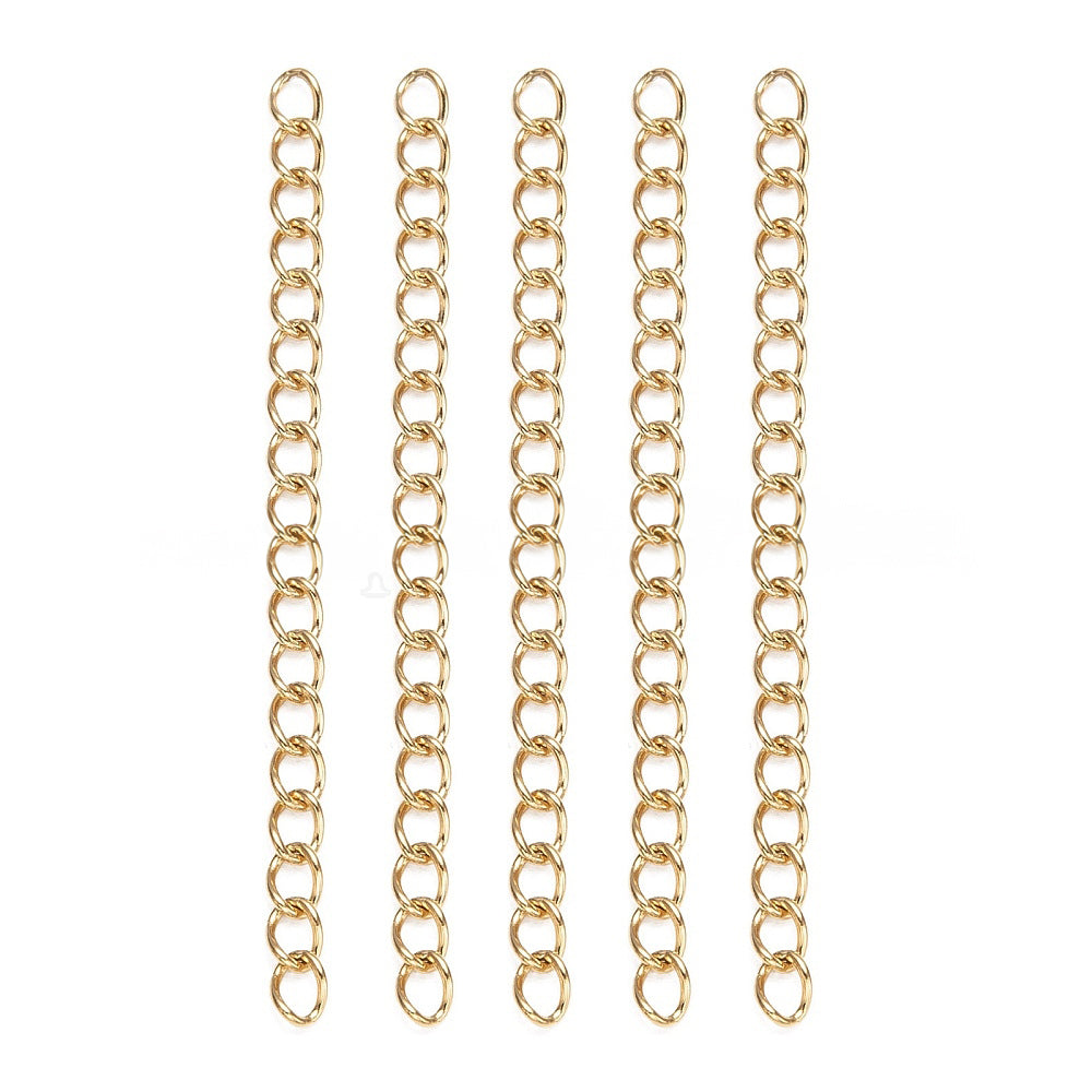 18K Gold Plated 304 Stainless Steel Chain with End Cap, 47/53x3mm, 100 pieces