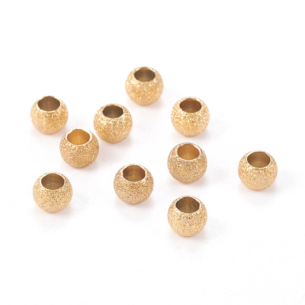 304 Stainless Steel Textured Beads, Round, Gold Color, 4x3mm, Hole: 2mm, 10 pcs per lot