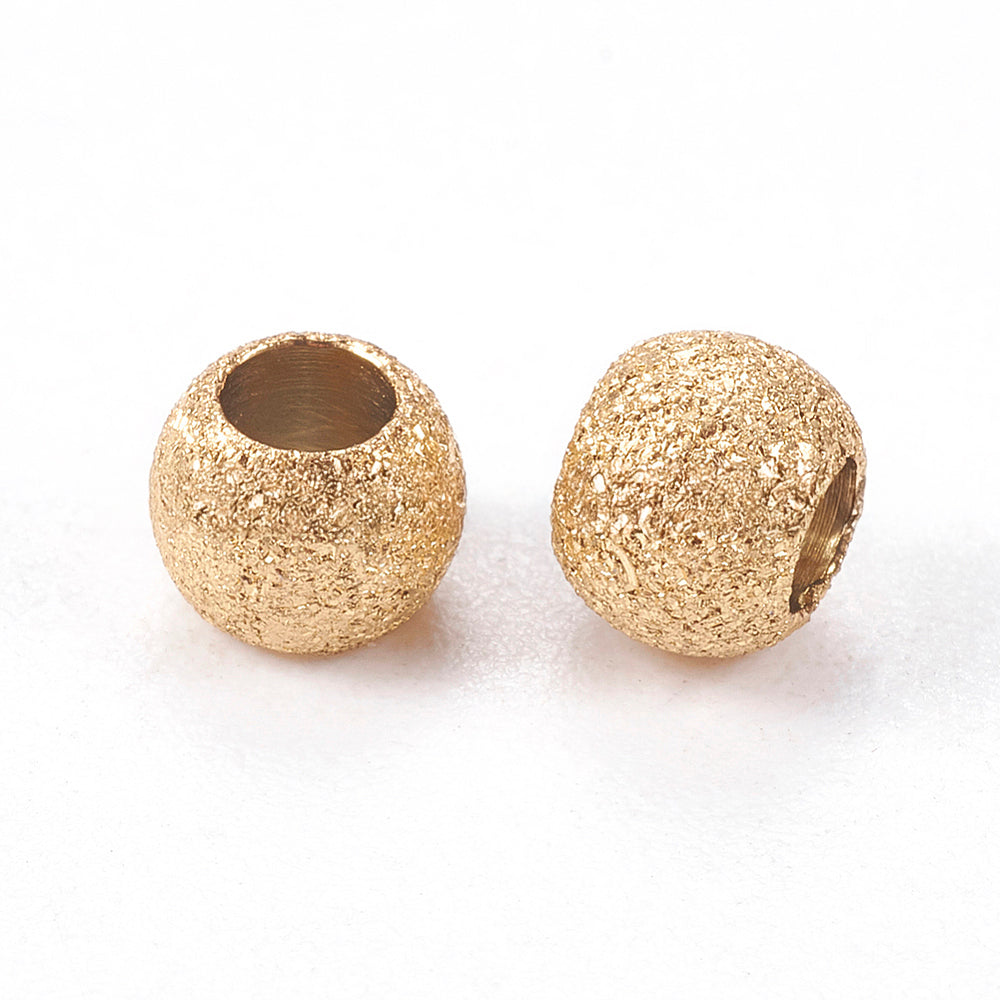 Perles texturées en acier inoxydable 304, rondes, couleur or, 4x3mm, Trou: 2mm, 10 pcs par lot